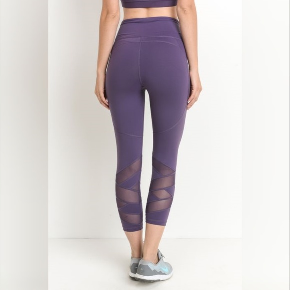 Highwaist Zig Zag Mesh Panel Capri Leggings Yoga - Picture 5 of 7